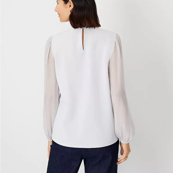 Ann Taylor Gray/ Blue Mock Neck Blouse - Picture 3 of 5